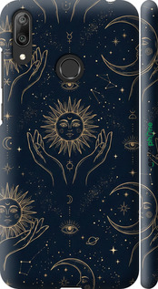 3D пластиковый матовый чехол Celestial Harmony: Sun & Moon Gold Mystic Pattern для Huawei Y7 2019 - 6778m-1638 изображение 