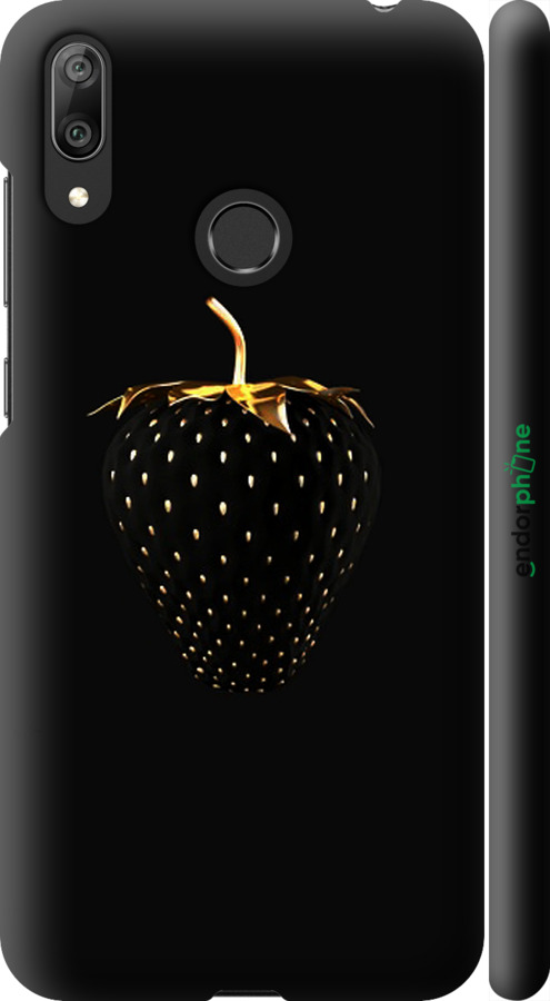 

3D пластиковий матовий чохол "Чорна полуниця" для Huawei Y7 2019, Чорний