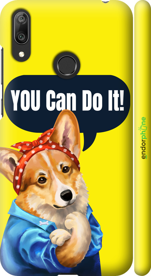 3D пластиковый матовый чехол чехол с корги You Can Do It для Huawei Y7 2019 - 6184m-1638 изображение 