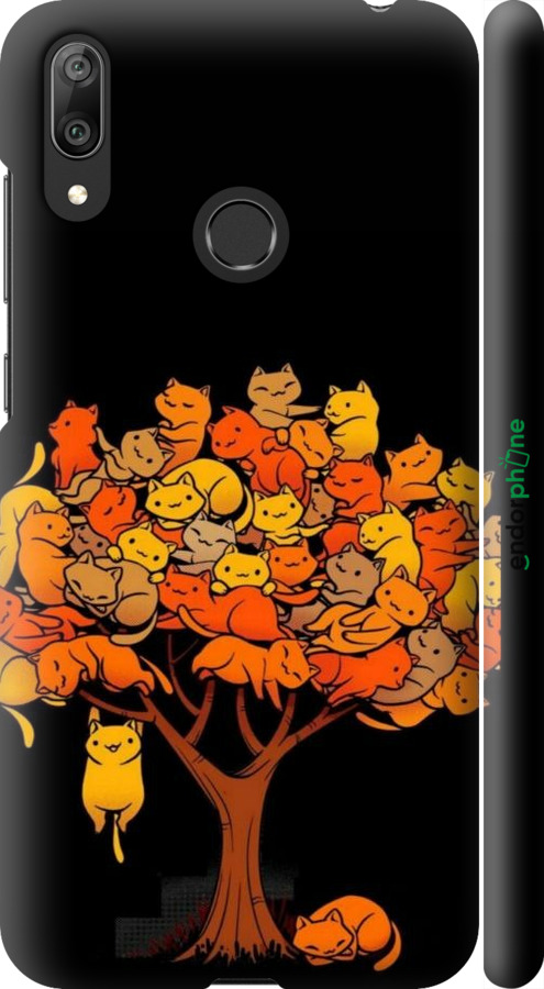 3D пластиковий матовий чехол Дерево та котики для Huawei Y7 Prime 2019 - 6516m-1658 изображение 
