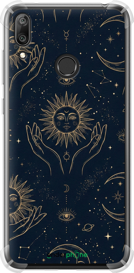 Силіконовий протиударний с посиленими кутами чехол Celestial Harmony: Sun & Moon Gold Mystic Pattern для Huawei Y7 2019 - 6778sp-1638 изображение 