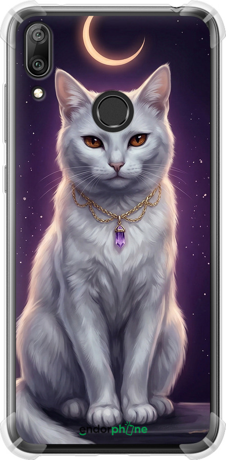 Силикон с усиленными углами чехол Mystic White Cat Gothic Dark Purple Gold для Huawei Y7 2019 - 6805sp-1638 изображение 