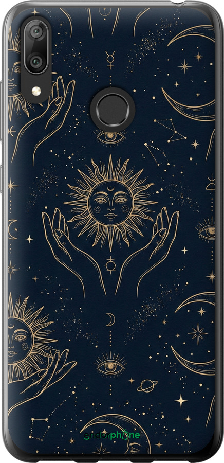 2D пластиковий чехол Celestial Harmony: Sun & Moon Gold Mystic Pattern для Huawei Y7 2019 - 6778t-1638 изображение 