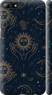 3D пластиковый матовый чехол Celestial Harmony: Sun & Moon Gold Mystic Pattern для Huawei Y7 Prime 2018 - 6778m-1509 изображение 