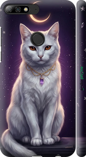 3D пластиковий матовий чехол Mystic White Cat Gothic Dark Purple Gold для Huawei Y7 Prime 2018 - 6805m-1509 изображение 
