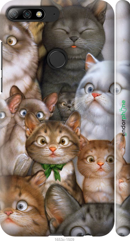 

3D пластиковий матовий чохол "Коти" для Huawei Y7 Prime 2018