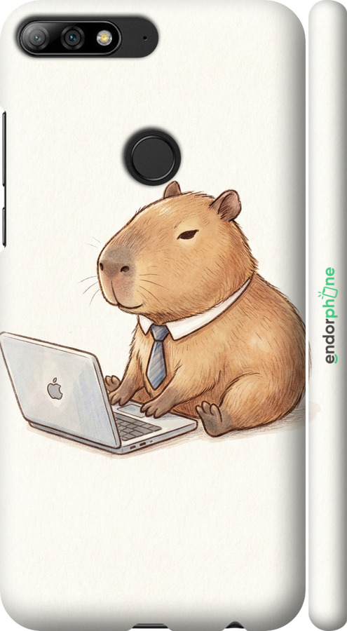 3D пластиковий матовий чехол Funny Capybara CEO Working для Huawei Y7 Prime 2018 - 6777m-1509 изображение 