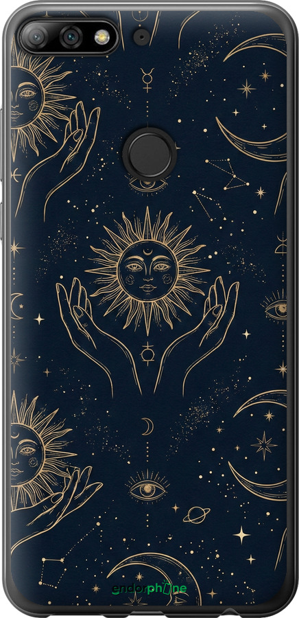2D пластиковый чехол Celestial Harmony: Sun & Moon Gold Mystic Pattern для Huawei Y7 Prime 2018 - 6778t-1509 изображение 