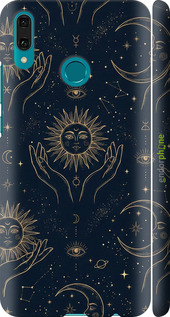 3D пластиковый матовый чехол Celestial Harmony: Sun & Moon Gold Mystic Pattern для Huawei Y9 2019 - 6778m-1602 изображение 