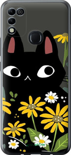 Силиконовый чехол Черный кот с цветами для Infinix Hot 11 Play - 6448u-2756 изображение 