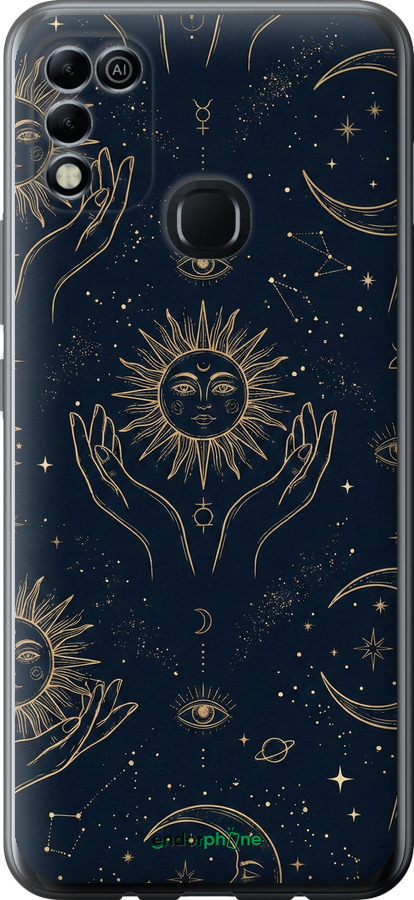 Силиконовый чехол Celestial Harmony: Sun & Moon Gold Mystic Pattern для Infinix Hot 11 Play - 6778u-2756 изображение 