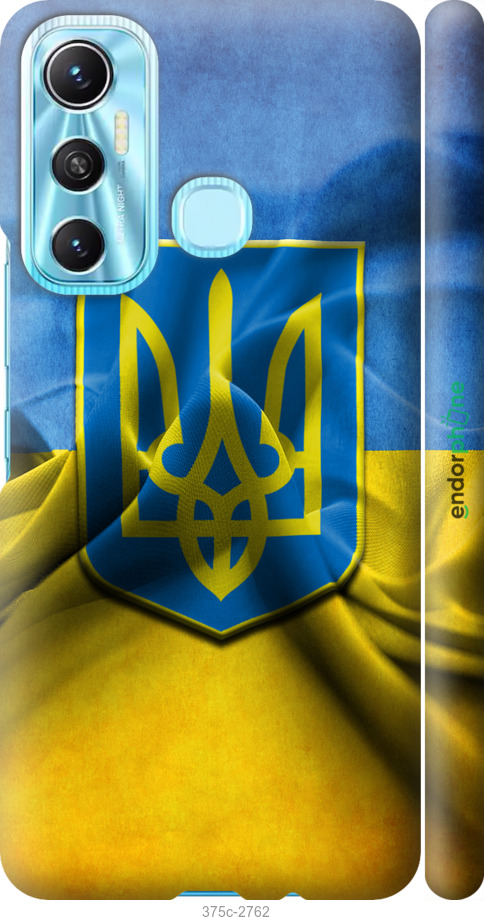 

3D пластиковий матовий чохол "Прапор та герб України" для Infinix Hot 11, Блакитний