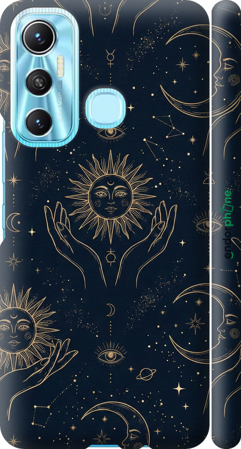 3D пластиковый матовый чехол Celestial Harmony: Sun & Moon Gold Mystic Pattern для Infinix Hot 11 - 6778m-2762 изображение 