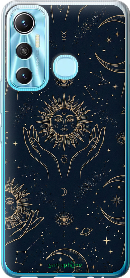 Силиконовый чехол Celestial Harmony: Sun & Moon Gold Mystic Pattern для Infinix Hot 11 - 6778u-2762 изображение 