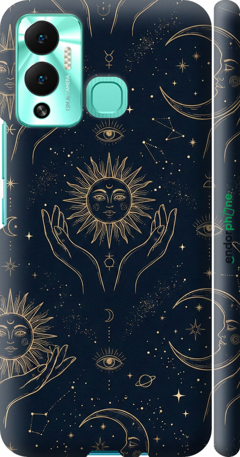 3D пластиковый матовый чехол Celestial Harmony: Sun & Moon Gold Mystic Pattern для Infinix Hot 12 Play - 6778m-2759 изображение 
