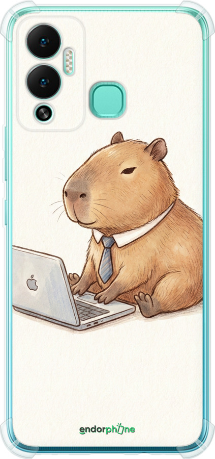 Силикон с усиленными углами чехол Funny Capybara CEO Working для Infinix Hot 12 Play - 6777sp-2759 изображение 