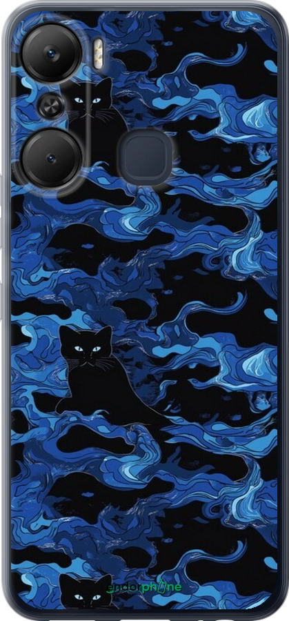 Силіконовий чехол Візерунок чорних котів на блакитному фоні для Infinix Hot 12 Pro - 6525u-2868 изображение 