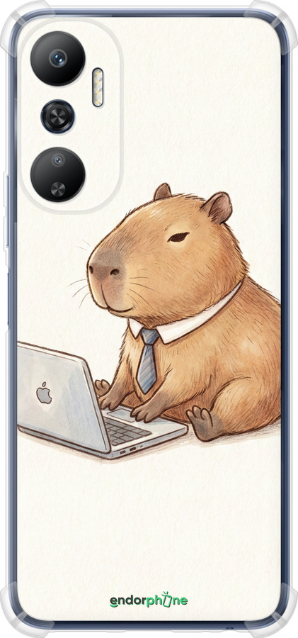 Силіконовий протиударний с посиленими кутами чехол Funny Capybara CEO Working для Infinix Hot 20 - 6777sp-2966 изображение 