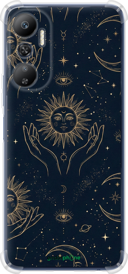 Силіконовий протиударний с посиленими кутами чехол Celestial Harmony: Sun & Moon Gold Mystic Pattern для Infinix Hot 20 - 6778sp-2966 изображение 