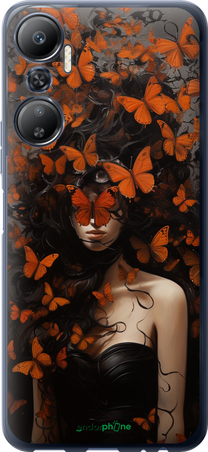 Силиконовый чехол Девушка с оранжевыми бабочками для Infinix Hot 20 - 5941u-2966 изображение 