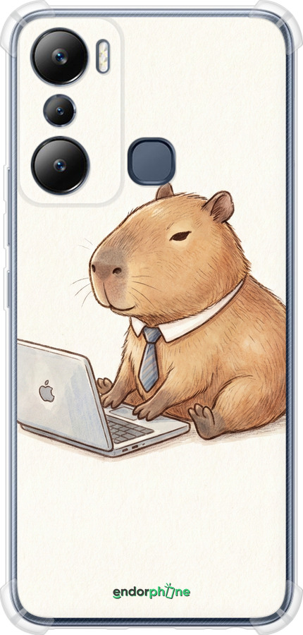 Силикон с усиленными углами чехол Funny Capybara CEO Working для Infinix Hot 20i - 6777sp-2964 изображение 
