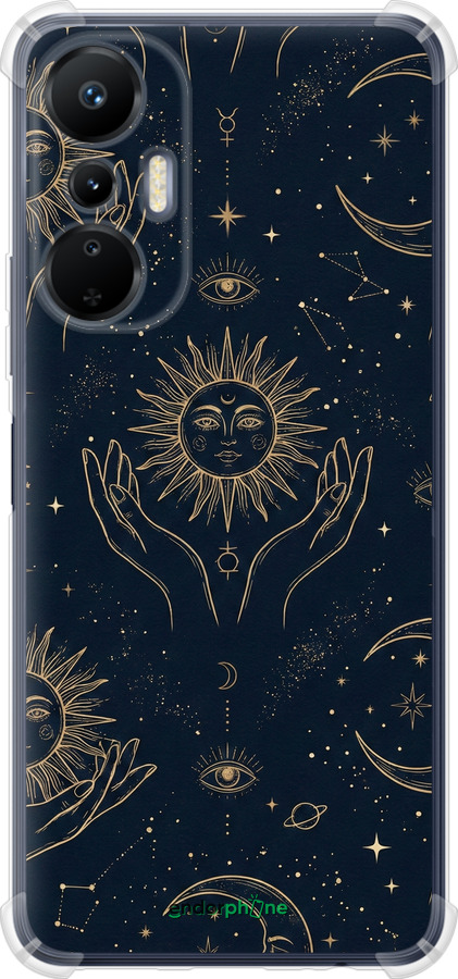 Силикон с усиленными углами чехол Celestial Harmony: Sun & Moon Gold Mystic Pattern для Infinix Hot 20s - 6778sp-2965 изображение 