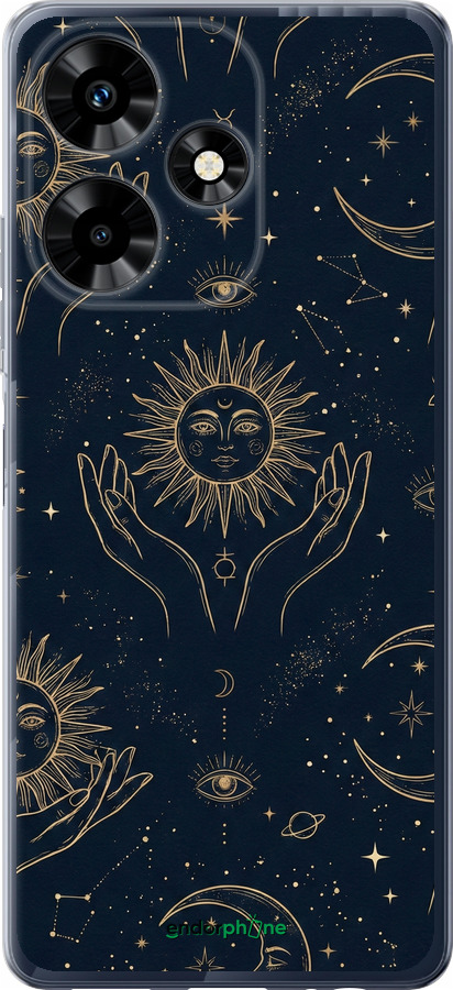 Силиконовый чехол Celestial Harmony: Sun & Moon Gold Mystic Pattern для Infinix Hot 30 - 6778u-3046 изображение 