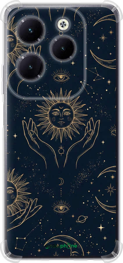 Силіконовий протиударний с посиленими кутами чехол Celestial Harmony: Sun & Moon Gold Mystic Pattern для Infinix Hot 40 Pro - 6778sp-3736 изображение 
