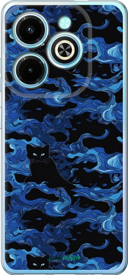 Силіконовий чехол Візерунок чорних котів на блакитному фоні для Infinix Hot 40i - 6525u-3504 изображение 