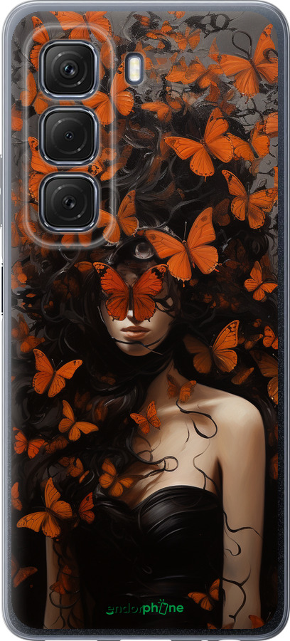 Силиконовый чехол Девушка с оранжевыми бабочками для Infinix Hot 50 5G - 5941u-3795 изображение 