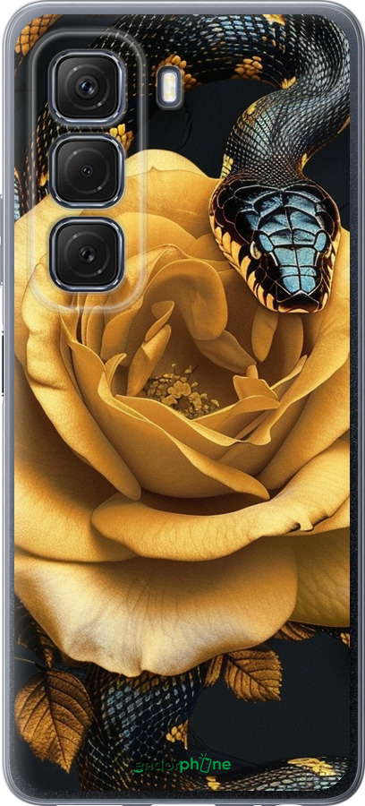 Силиконовый чехол Black snake and golden rose для Infinix Hot 50 5G - 6068u-3795 изображение 