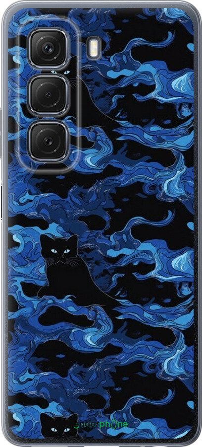 Силіконовий чехол Візерунок чорних котів на блакитному фоні для Infinix Hot 50 5G - 6525u-3795 изображение 