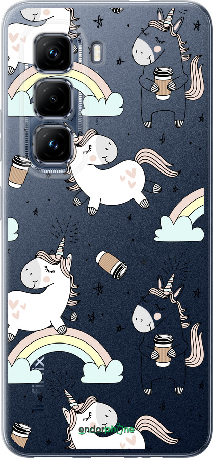 Силіконовий чехол Єдиноріг і кава для Infinix Hot 50 Pro 4G - 4661u-3871 изображение 