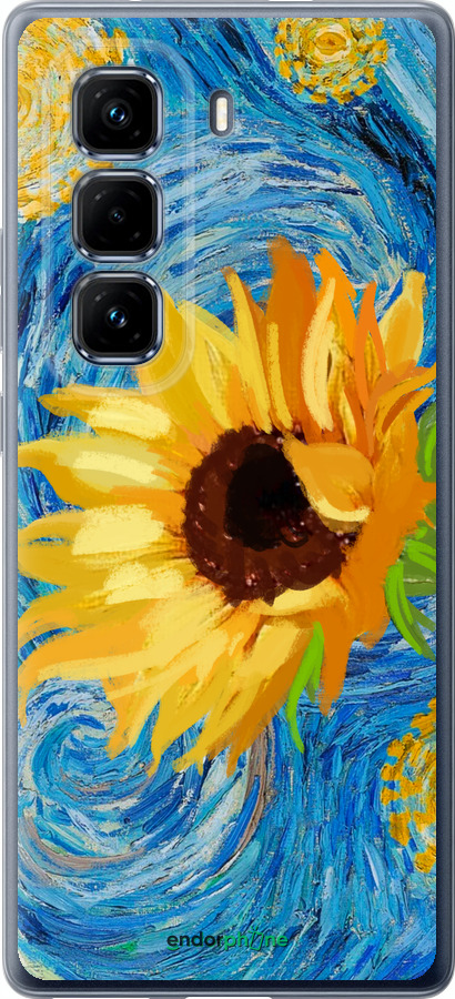 Силиконовый чехол Цветы желто-голубые для Infinix Hot 50 Pro+ 4G - 5308u-3870 изображение 