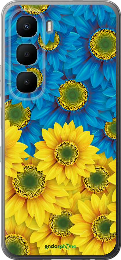 Силиконовый чехол Жёлто-голубые цветы для Infinix Hot 60 5G / Hot 60i 4G - 1048u-4114 изображение 