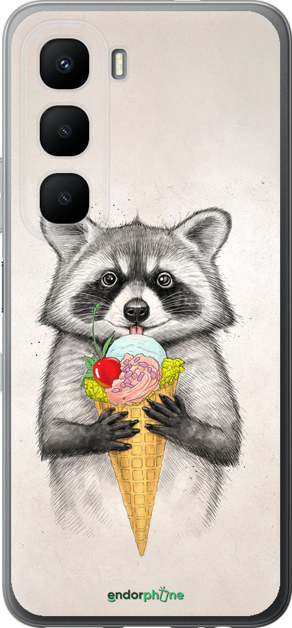 Силиконовый чехол Енотик с мороженым для Infinix Hot 60 5G / Hot 60i 4G - 4602u-4114 изображение 