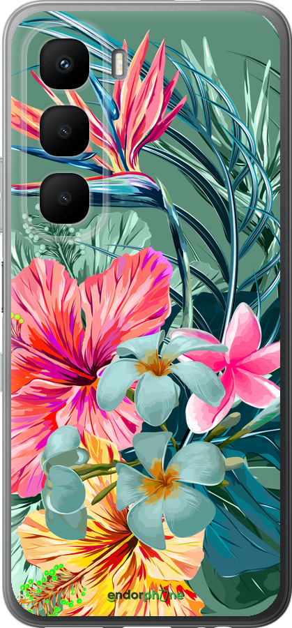 Силиконовый чехол Тропические цветы v1 для Infinix Hot 60 5G / Hot 60i 4G - 4667u-4114 изображение 