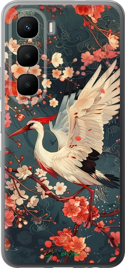 Силиконовый чехол Сакура и аист для Infinix Hot 60 5G / Hot 60i 4G - 6108u-4114 изображение 
