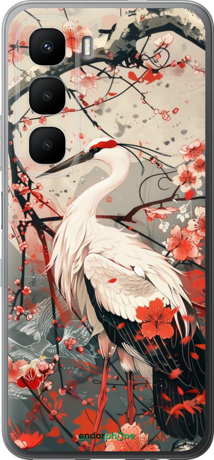 Силиконовый чехол Аист в цвету сакуры для Infinix Hot 60 5G / Hot 60i 4G - 6109u-4114 изображение 