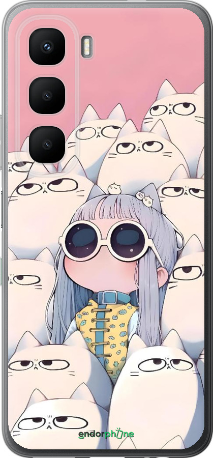 Силиконовый чехол Малышка с котами для Infinix Hot 60 5G / Hot 60i 4G - 6295u-4114 изображение 