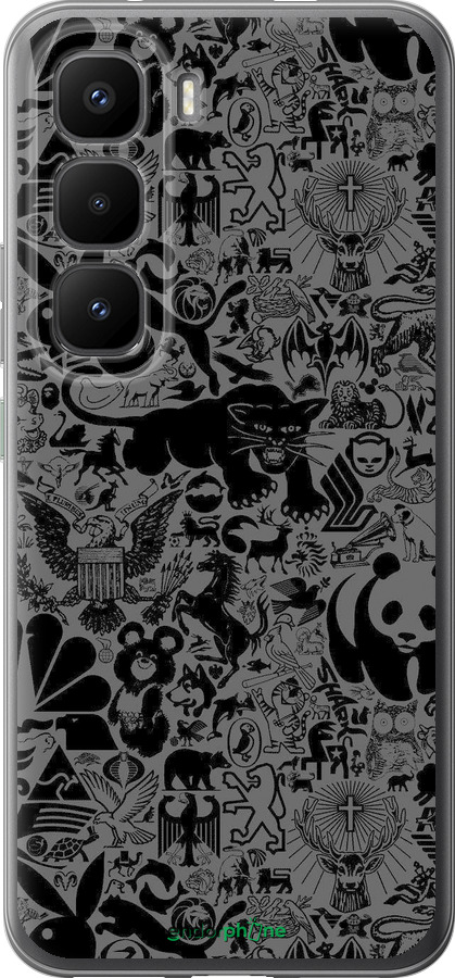 Силиконовый чехол Чёрно-серый стикер бомбинг для Infinix Hot 60 Pro+ - 2432u-4125 изображение 