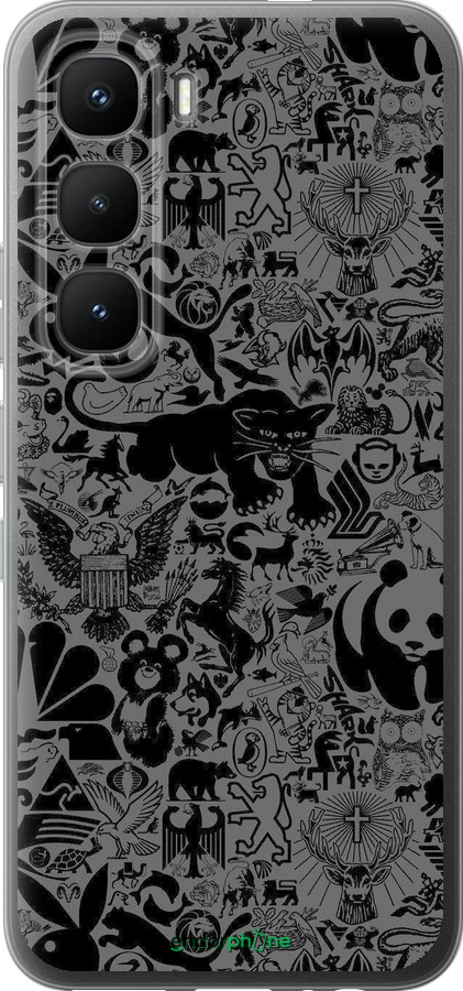 Силиконовый чехол Чёрно-серый стикер бомбинг для Infinix Hot 60 Pro - 2432u-4126 изображение 