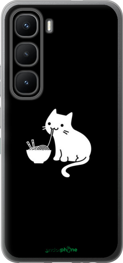 Силиконовый чехол С милым котом на черном фоне для Infinix Hot 60 Pro - 6528u-4126 изображение 