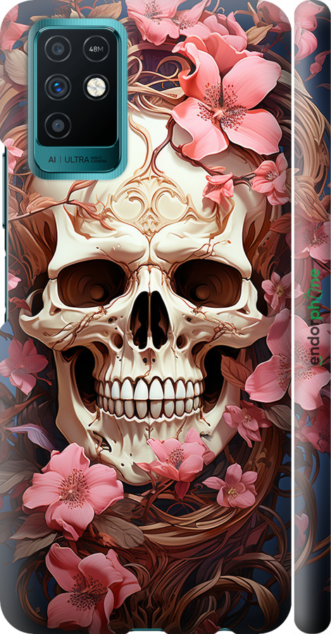 3D пластиковый матовый чехол Череп в розовых цветах для Infinix Note 10 - 5965m-2763 изображение 