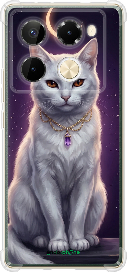Силикон с усиленными углами чехол Mystic White Cat Gothic Dark Purple Gold для Infinix Note 40 Pro+ 5G - 6805sp-3801 изображение 