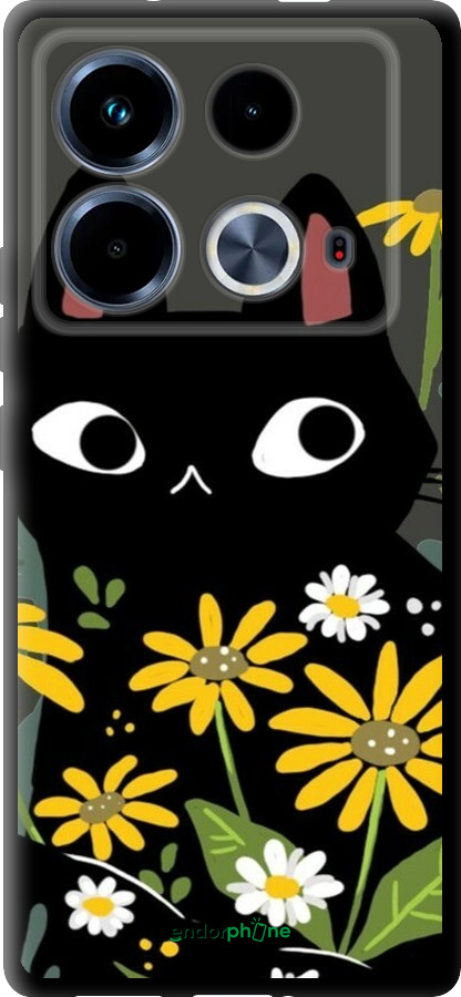 TPU чехол Черный кот с цветами для Infinix Note 40 - 6448b-3707 изображение 