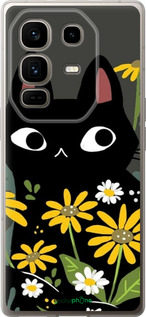 Силиконовый чехол Черный кот с цветами для Infinix Note 50 Pro+ - 6448u-4041 изображение 