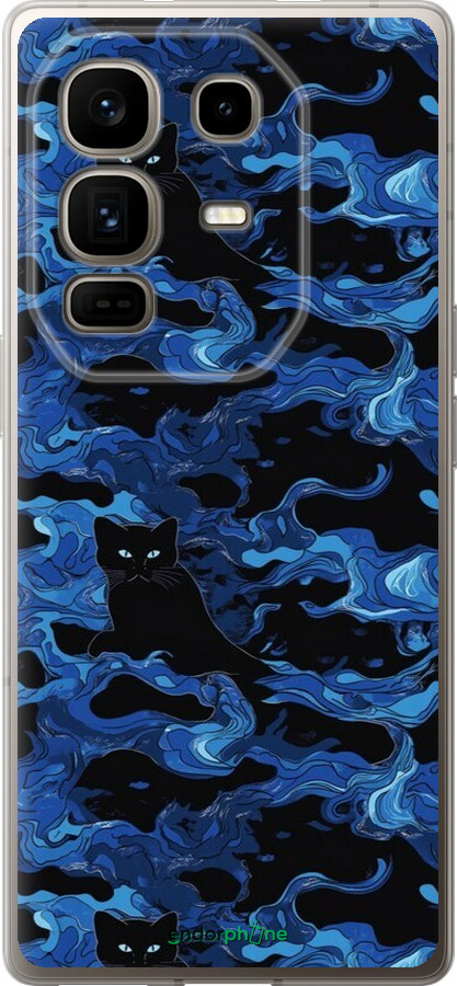 Силиконовый чехол Абстрактный узор черных котов на синем фоне для Infinix Note 50 Pro+ - 6525u-4041 изображение 