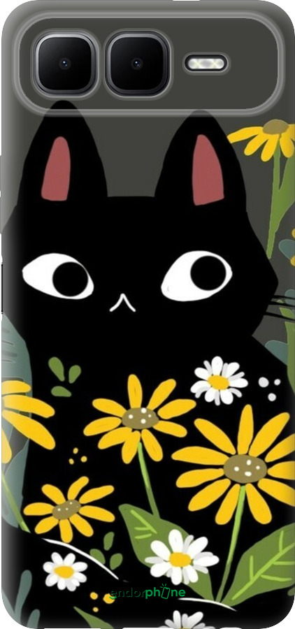 Силиконовый чехол Черный кот с цветами для Infinix Smart 10 PLus - 6448u-4108 изображение 