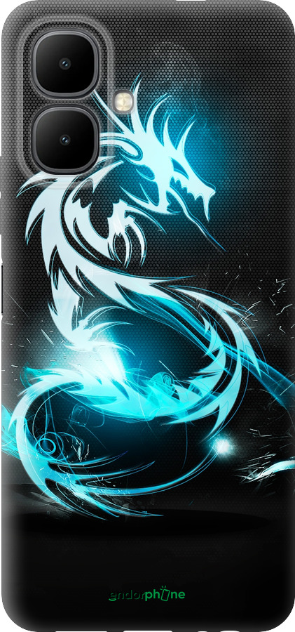 Силиконовый чехол Бело-голубой огненный дракон для Infinix Smart 10 - 113u-4104 изображение 
